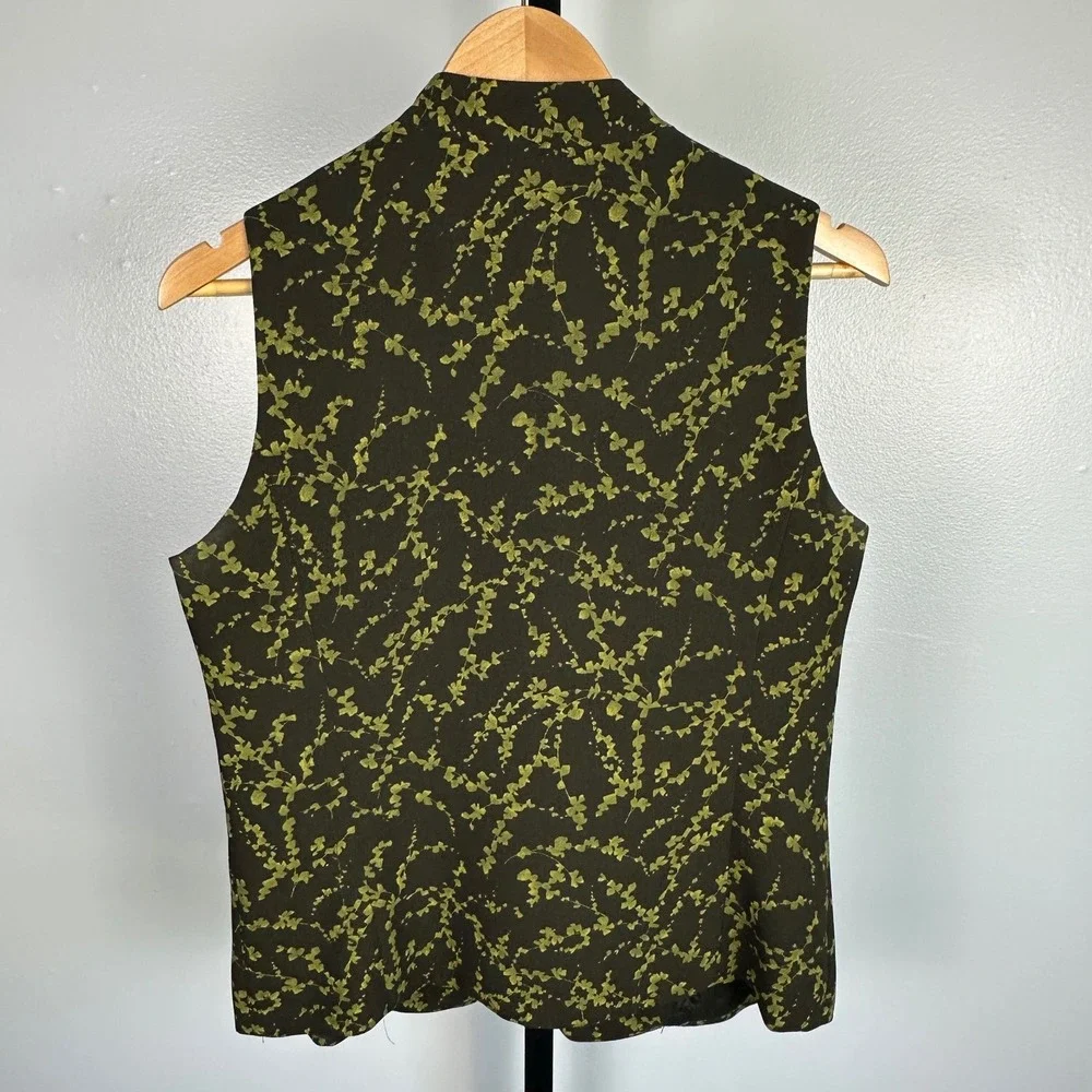 Vintage 90s Jones Wear Green Floral Vest Women 10 Mandarin Collar Cottagecore - Picture 2 of 4